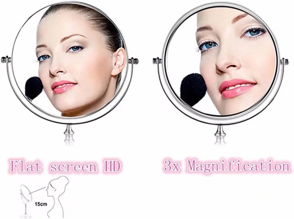 Cosmetic Mirror Dresser Tabletop Two-sided Magnifying Folding Portable Magnifier Dressing 360 Rotation with 3x Magnification