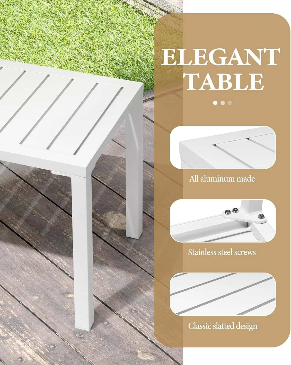 Crestlive Products Outdoor Side Table,Aluminum Rectangular Side/End Table, Small Patio Coffee Bistro Table for Outdoor Indoor