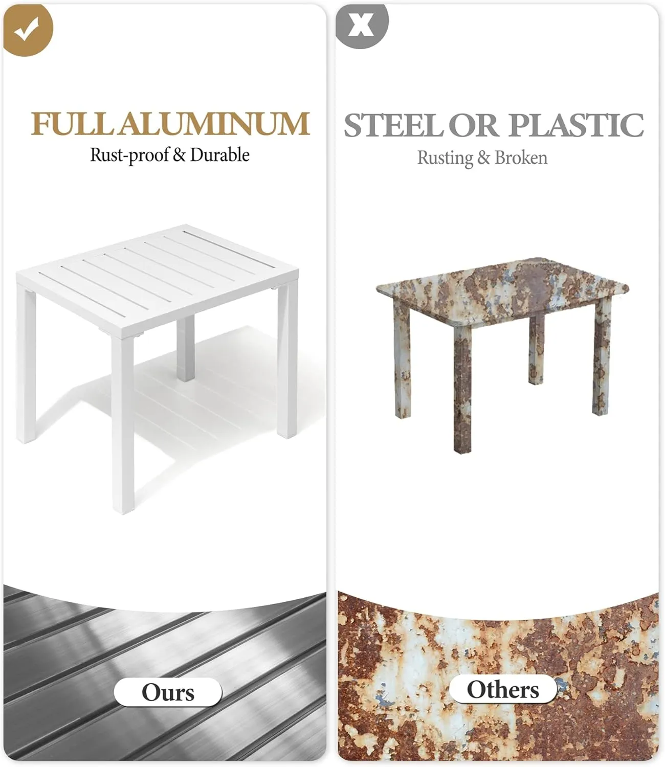 Crestlive Products Outdoor Side Table,Aluminum Rectangular Side/End Table, Small Patio Coffee Bistro Table for Outdoor Indoor