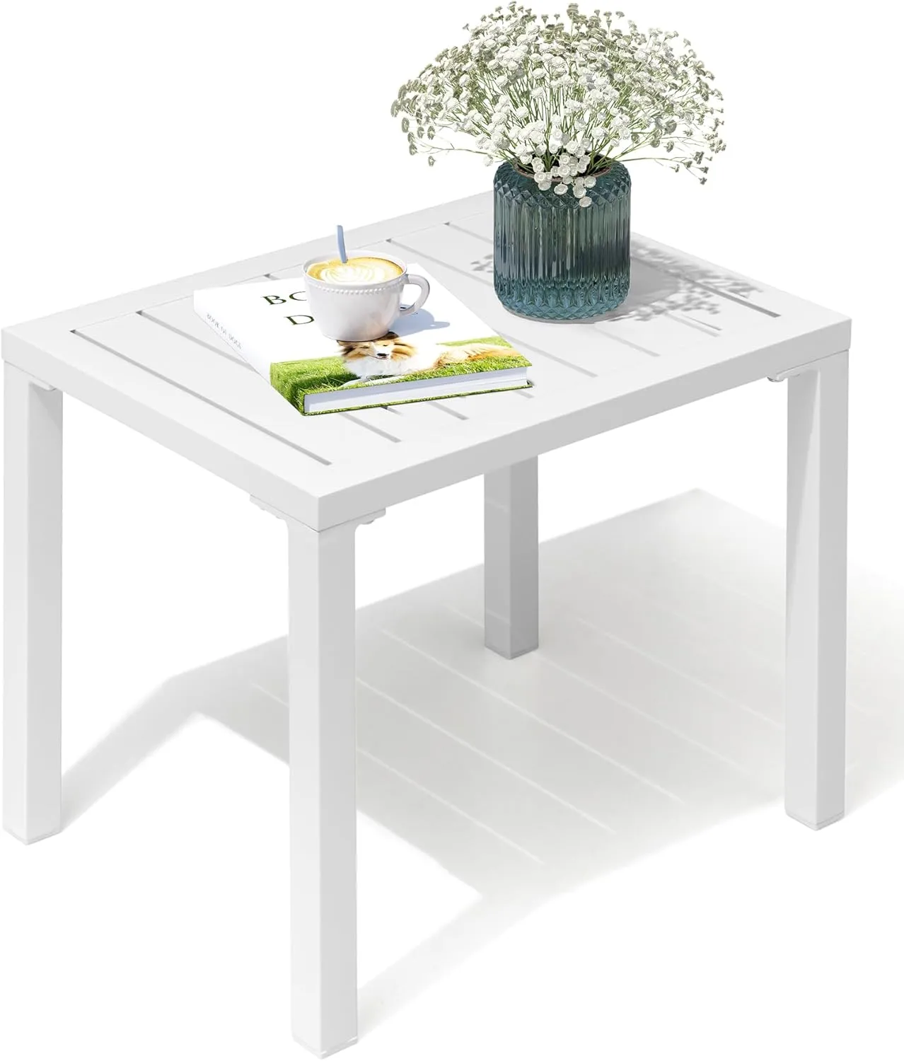 Crestlive Products Outdoor Side Table,Aluminum Rectangular Side/End Table, Small Patio Coffee Bistro Table for Outdoor Indoor