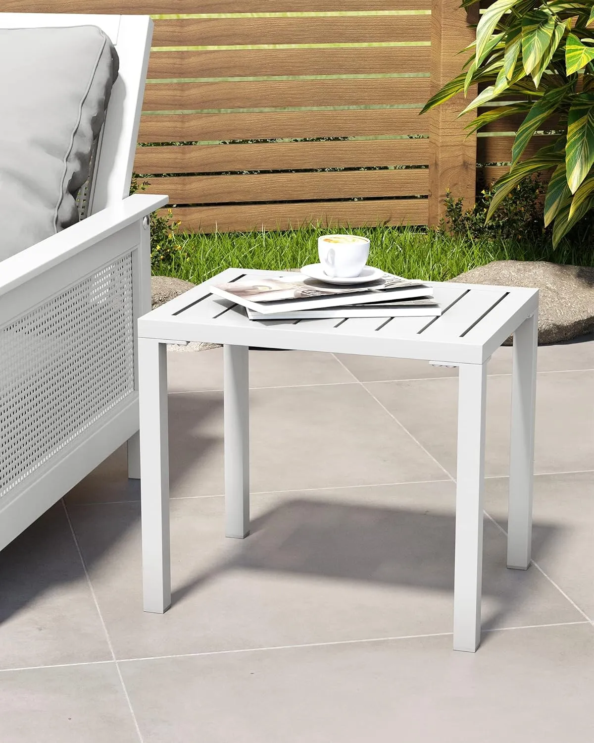 Crestlive Products Outdoor Side Table,Aluminum Rectangular Side/End Table, Small Patio Coffee Bistro Table for Outdoor Indoor