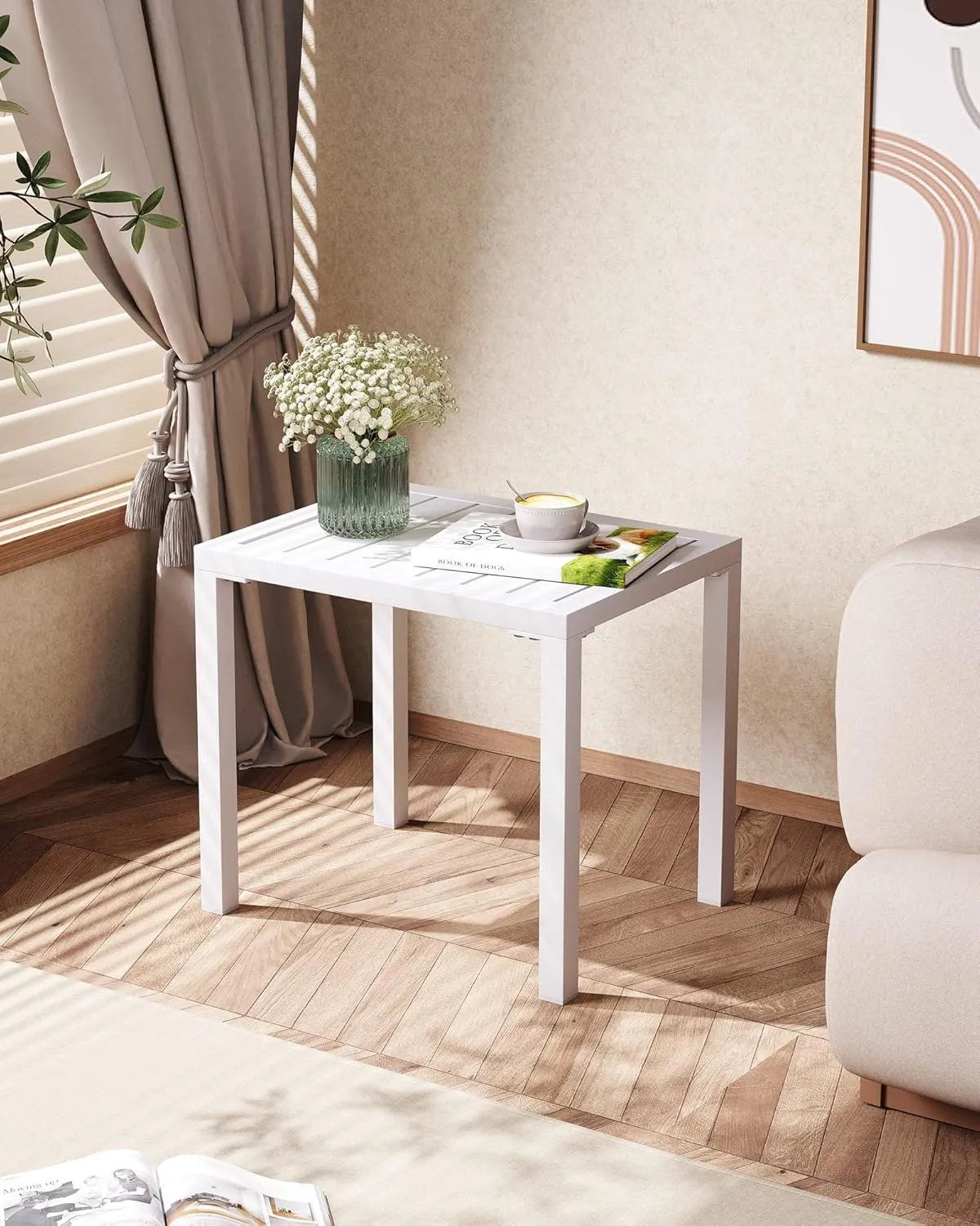 Crestlive Products Outdoor Side Table,Aluminum Rectangular Side/End Table, Small Patio Coffee Bistro Table for Outdoor Indoor