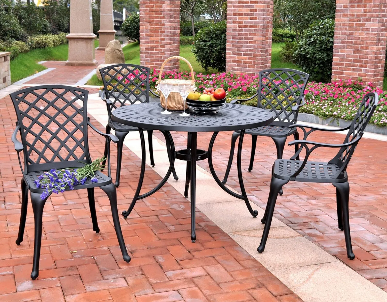 Crosley Furniture Sedona 5-Piece Outdoor Dining Set for 4, 46" Cast Aluminum Round Patio Table and Chairs, Black