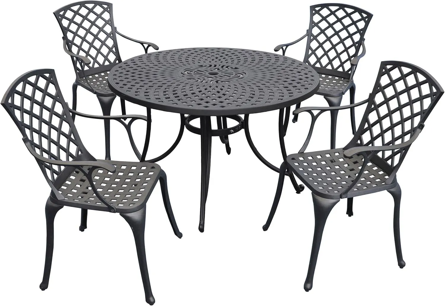 Crosley Furniture Sedona 5-Piece Outdoor Dining Set for 4, 46" Cast Aluminum Round Patio Table and Chairs, Black