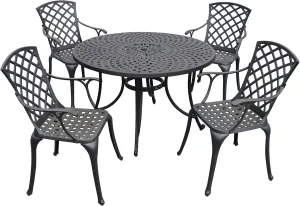 Crosley Furniture Sedona 5-Piece Outdoor Dining Set for 4, 46" Cast Aluminum Round Patio Table and Chairs, Black