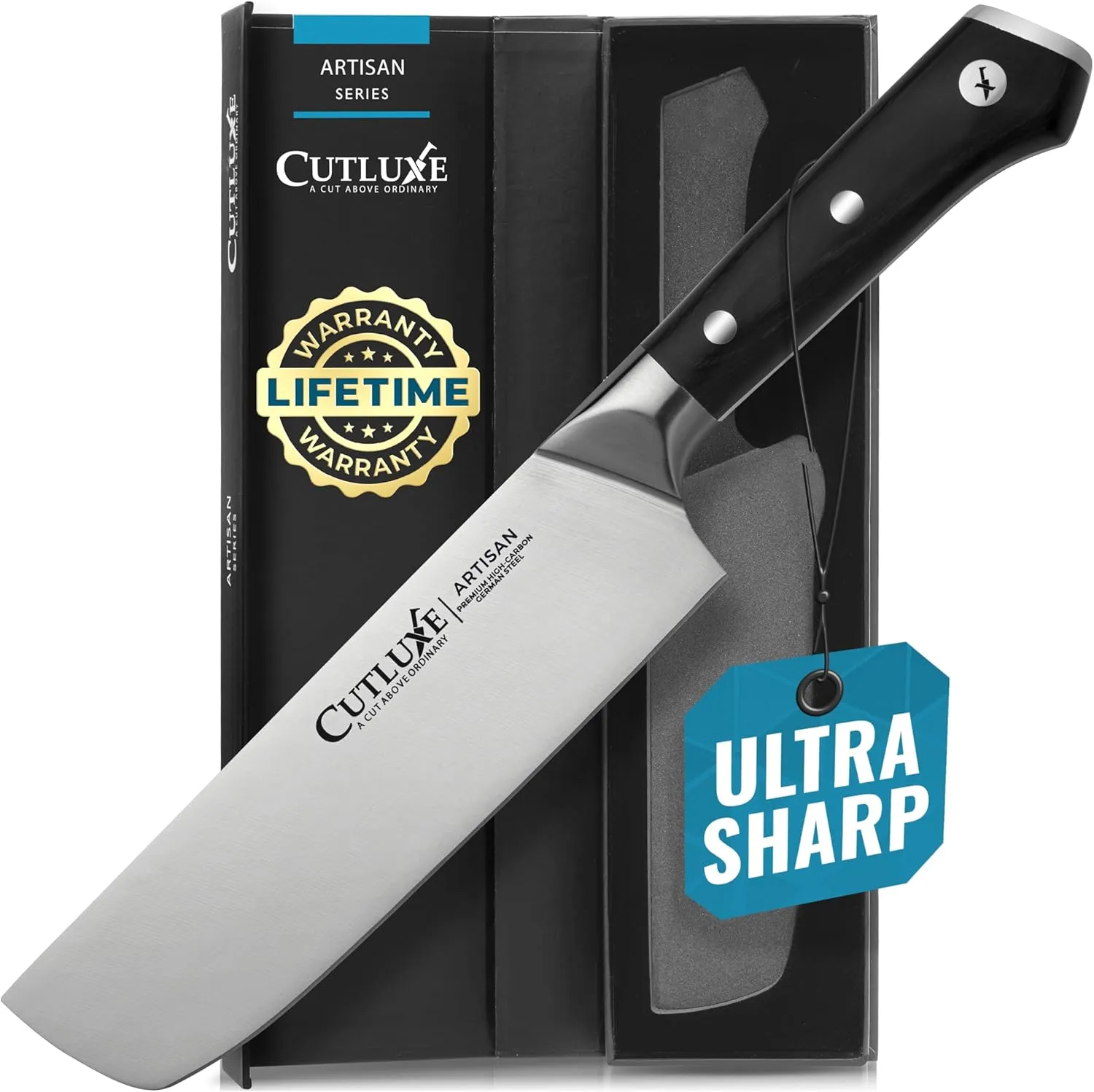 Cutluxe Nakiri Knife, 7" Vegetable Knife – for Chopping, Dicing & Slicing, Razor Sharp, Full Tang, Ergonomic Handle Design – Artisan Series