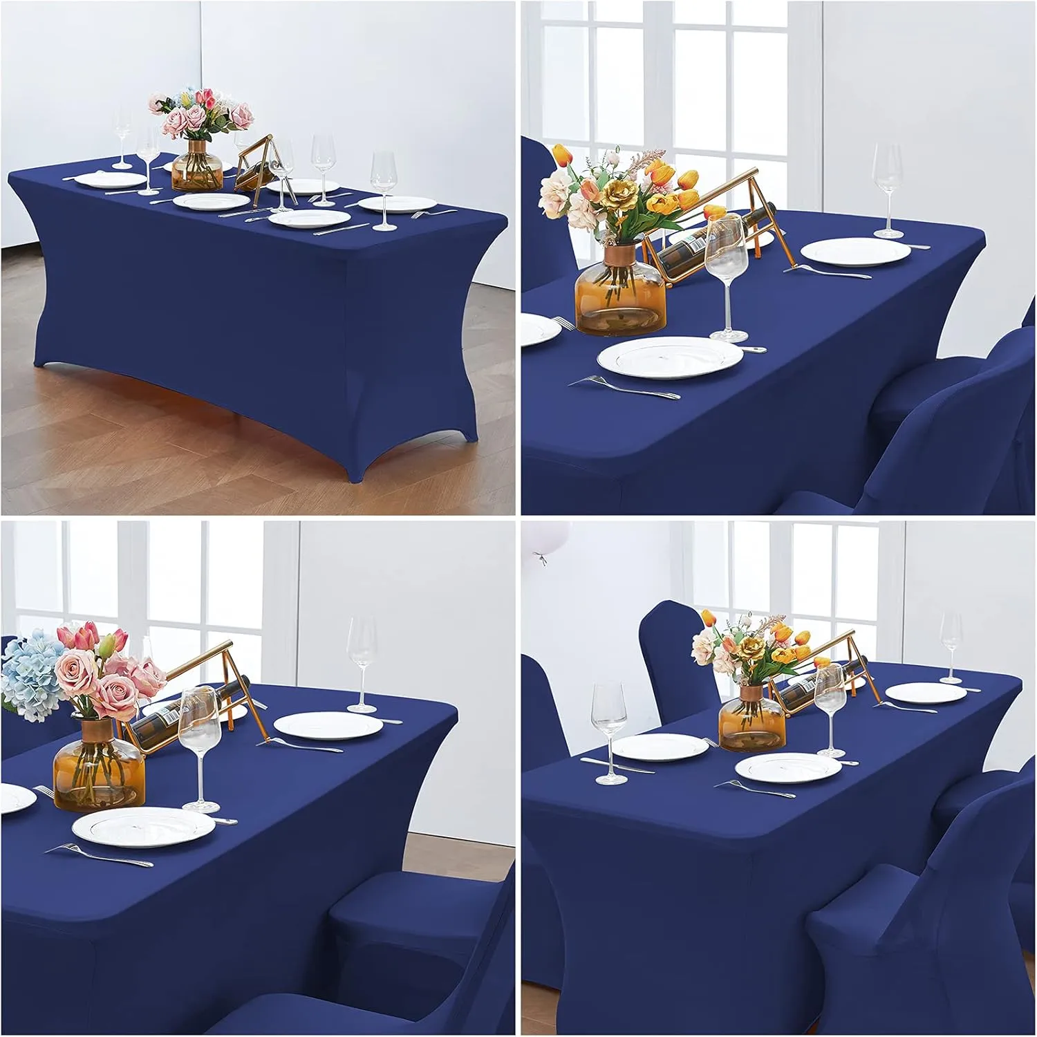 CWK 6FT Stretch Spandex Table Cover for Rectangular Tables - Elastic Fitted Tablecloth for Folding Tables, Wrinkle Resistant, Durable Table Protector for Parties, Weddings, Banquets & Events (Blue)