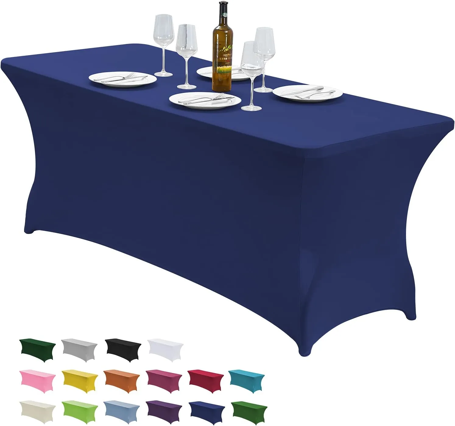 CWK 6FT Stretch Spandex Table Cover for Rectangular Tables - Elastic Fitted Tablecloth for Folding Tables, Wrinkle Resistant, Durable Table Protector for Parties, Weddings, Banquets & Events (Blue)