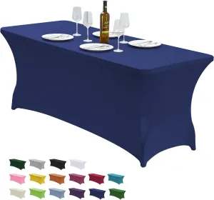 CWK 6FT Stretch Spandex Table Cover for Rectangular Tables - Elastic Fitted Tablecloth for Folding Tables, Wrinkle Resistant, Durable Table Protector for Parties, Weddings, Banquets & Events (Blue)