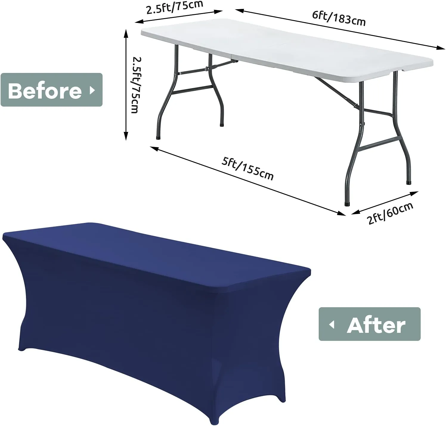 CWK 6FT Stretch Spandex Table Cover for Rectangular Tables - Elastic Fitted Tablecloth for Folding Tables, Wrinkle Resistant, Durable Table Protector for Parties, Weddings, Banquets & Events (Blue)