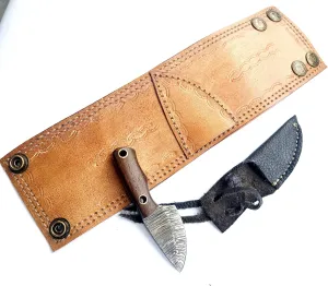 Damascus Steel Leather Braclet with Knife, outdoor, Leather Cuff, key chain, Survival, miniature tool, USA, Best Gift for ALL