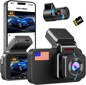 Dash Cam Front and Rear, 4K 1080P Dual Car Camera, WiFi Dash Camera, Dash Cam with App for Phone, 3" IPS Screen, Night Vision, G-Sensor, Loop Recording, WDR, Free 64GB Micro SD Card Included