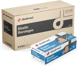 Dealmed 3" Elastic Bandage Wrap with Clip Closure – 50 Elastic Bandages, 4.5 Yards Stretched Compression Bandage Wrap, Wound Care Product for First Aid Kit and Medical Facilities