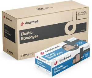 Dealmed 4" Elastic Bandage Wrap with Clip Closure – 50 Elastic Bandages, 4.5 Yards Stretched Compression Bandage Wrap, Wound Care Product for First Aid Kit and Medical Facilities