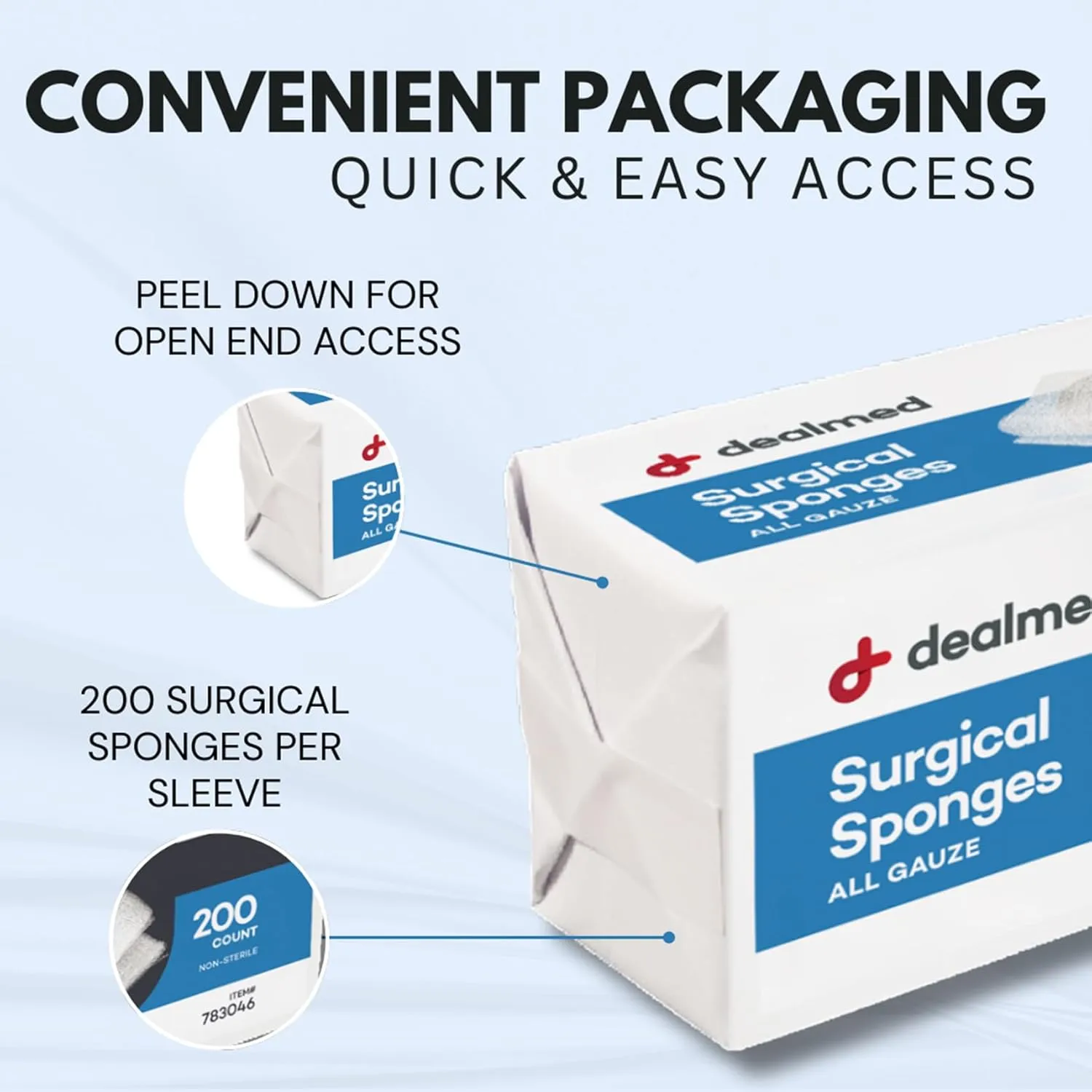 Dealmed 4" x 4" Surgical Sponges, 12-Ply, Absorbent Woven Gauze Pads, Non-Sterile Wound Care for First Aid Kit and Medical Facilities, 200 Count (Case of 10)