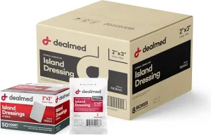 Dealmed Sterile Bordered Gauze Island Dressings – 400 Count, 2" x 3" Gauze Pads, Disposable, Latex-Free, Adhesive Borders with Non-Stick Pads, Wound Dressing for First Aid Kit and Medical Facilities