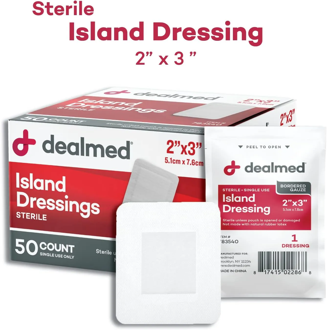Dealmed Sterile Bordered Gauze Island Dressings – 400 Count, 2" x 3" Gauze Pads, Disposable, Latex-Free, Adhesive Borders with Non-Stick Pads, Wound Dressing for First Aid Kit and Medical Facilities