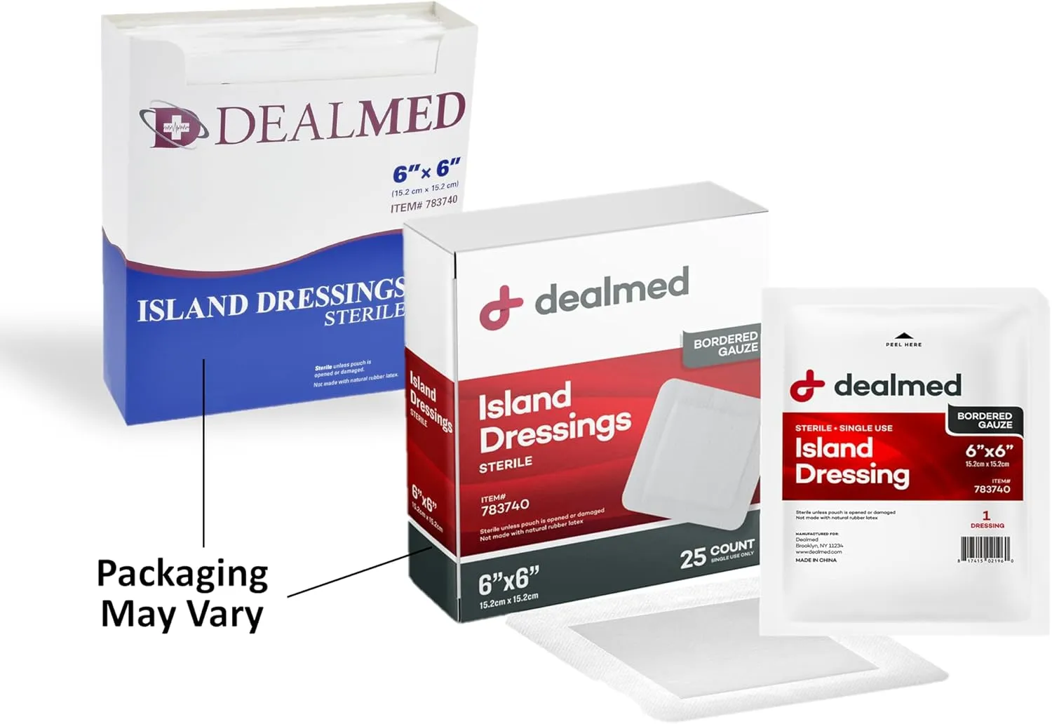 Dealmed Sterile Gauze Island Wound Dressing 6" x 6" Gauze Pads, Disposable, Latex-Free, Adhesive Borders with Non-Stick Pads First Aid Kit and Medical Facilities 25 Count