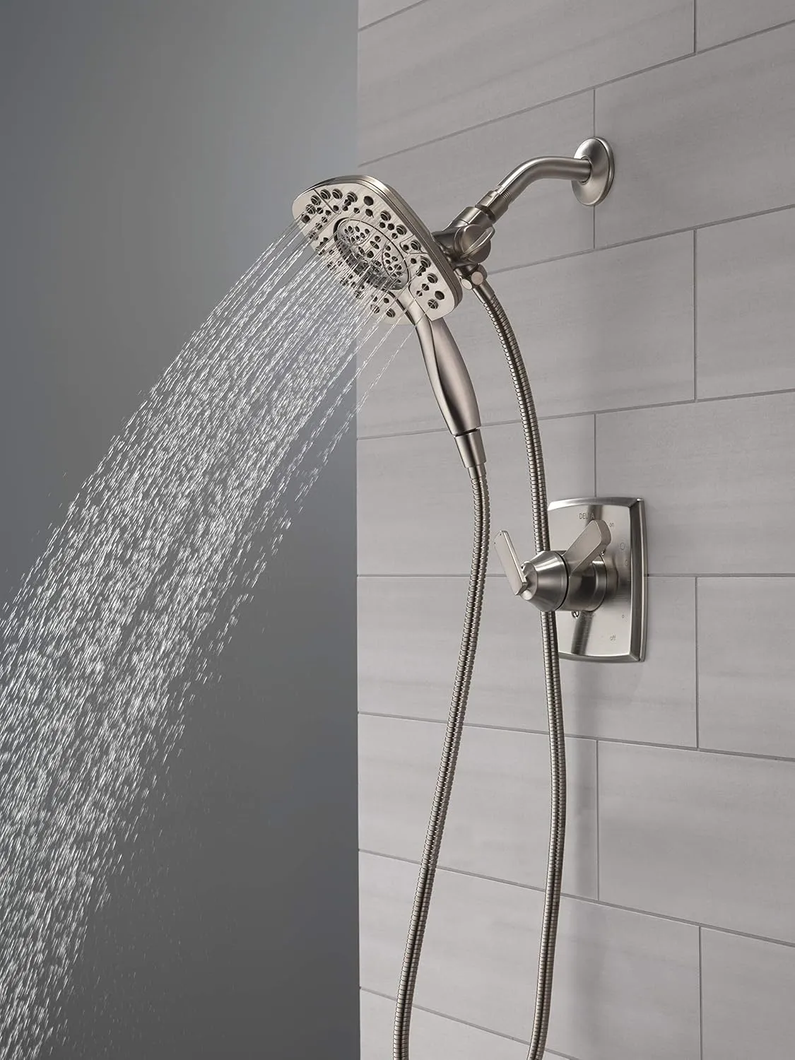 Delta Faucet Ashlyn 17 Series Dual-Function Shower Trim Kit with 2-Spray Touch-Clean In2ition 2-in-1 Hand Held Shower Head with Hose, Stainless T17264-SS-I (Valve Not Included)