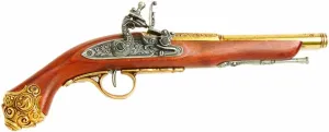 Denix 18th Century Flintlock Pistol with Brass Ornate Handle Butt - Non-Firing Replica