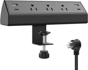 Desk Clamp Power Strip USB C,Desktop Mount Surge Protector,40W Fast Charging Station,2 PD 20W USB C Ports,3 Outlets,Desk Edge Power Strip for Home,Office,Fit 1.96" Tabletop Edge,ETL Listed
