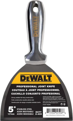 DEWALT 5" All Stainless Steel Joint Knife | One-Piece Premium Polished Metal Putty Blade | 2-405