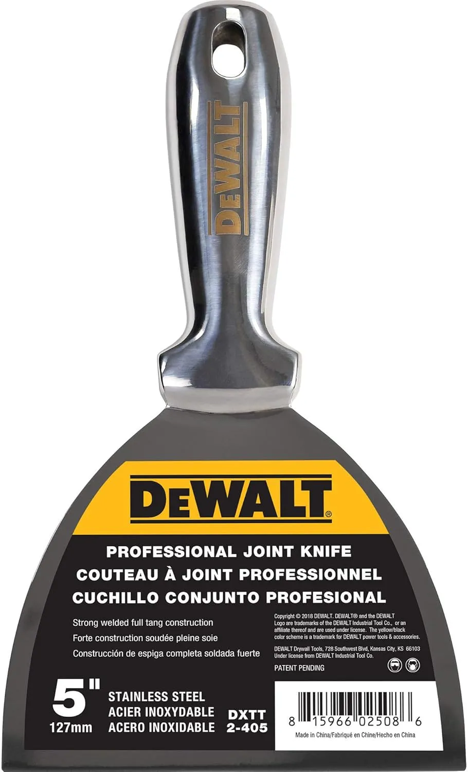 DEWALT 5" All Stainless Steel Joint Knife | One-Piece Premium Polished Metal Putty Blade | 2-405