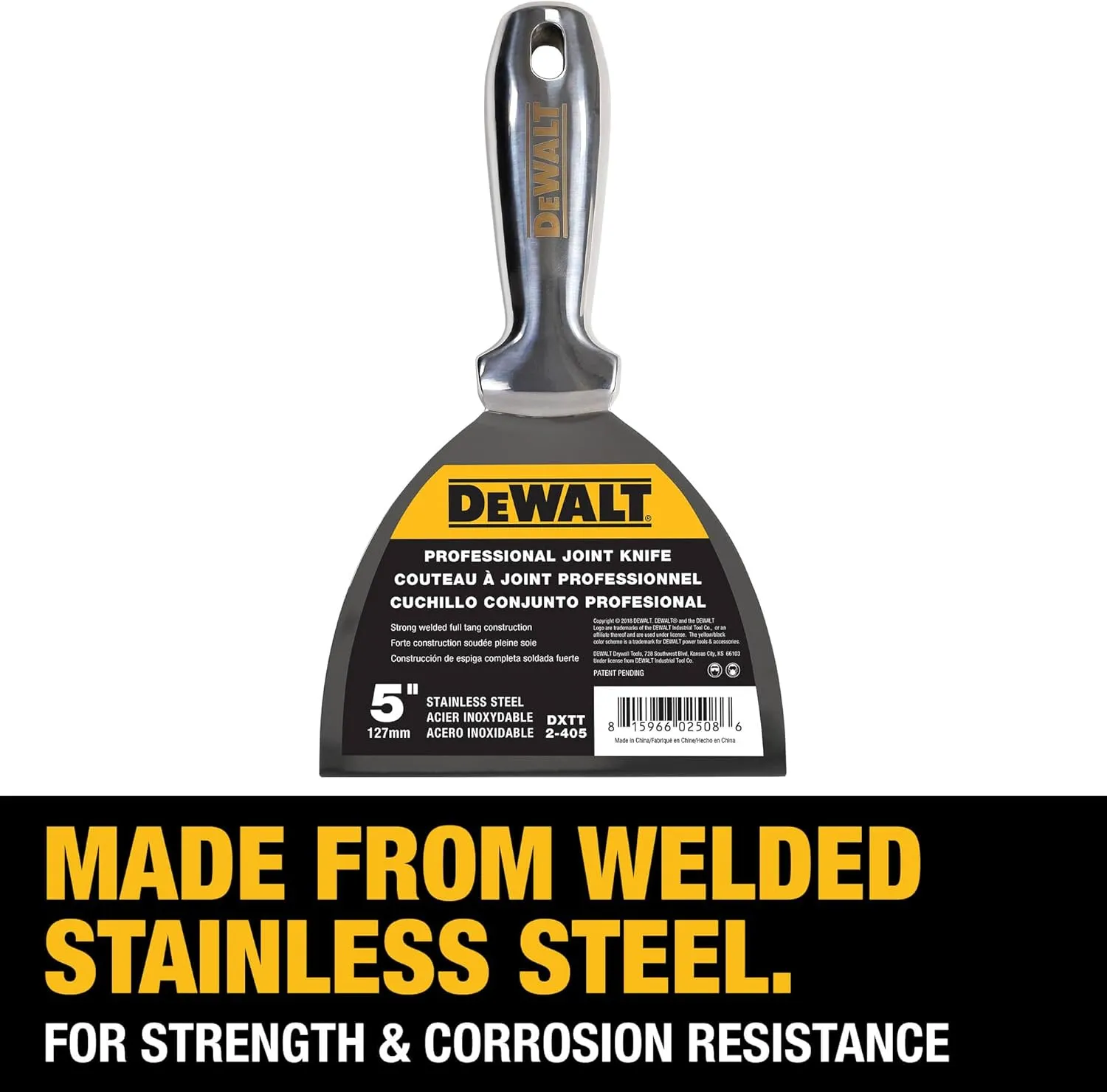 DEWALT 5" All Stainless Steel Joint Knife | One-Piece Premium Polished Metal Putty Blade | 2-405