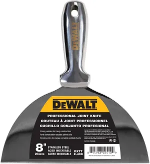 DEWALT 8" All Stainless Steel Joint Knife | One-Piece Premium Polished Metal Putty Blade | 2-408