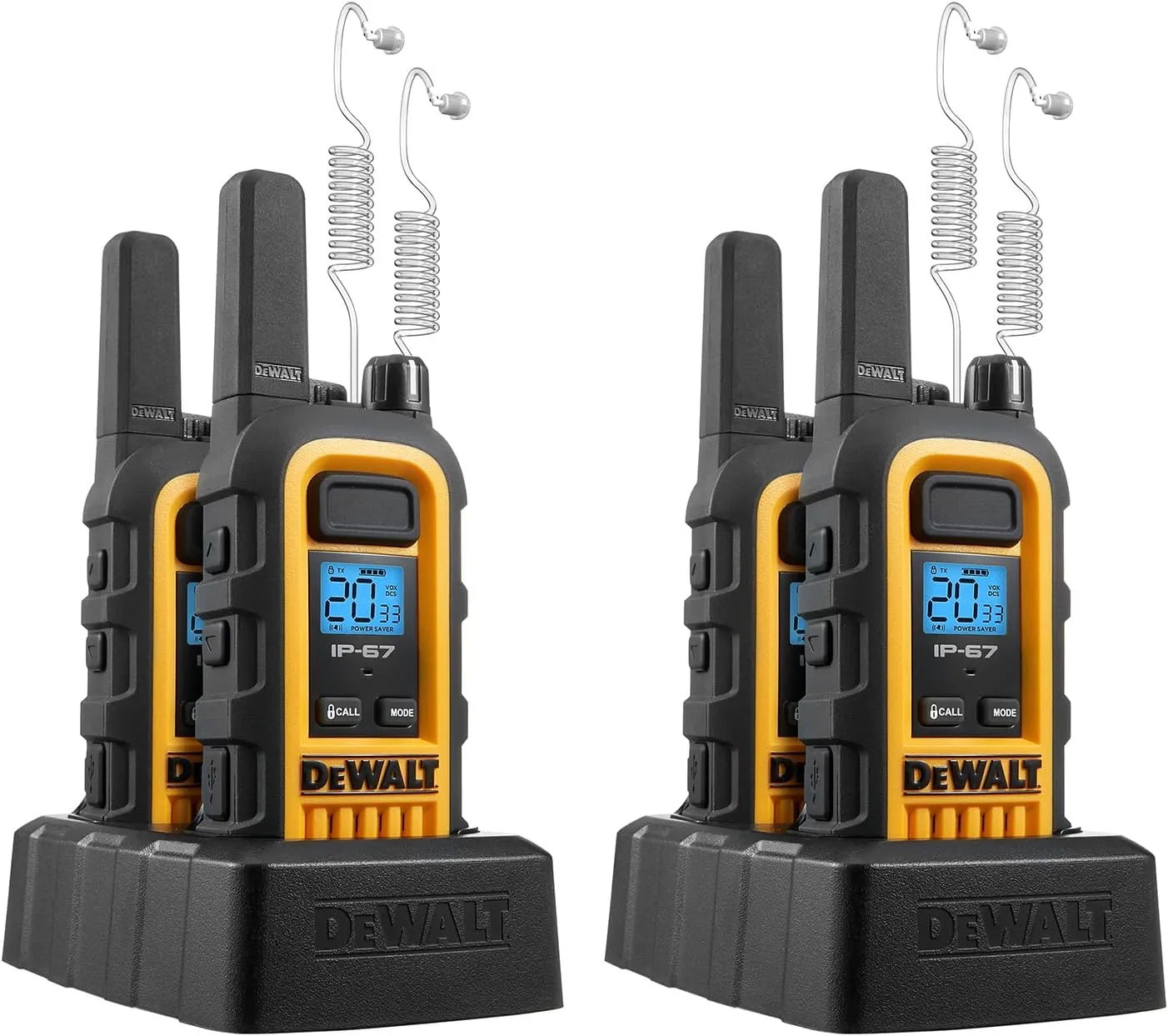 DEWALT DXFRS300 1 Watt Heavy Duty 4 Pack Walkie Talkies - Waterproof, Shock Resistant, Long Range & Rechargeable Two-Way Radio with VOX