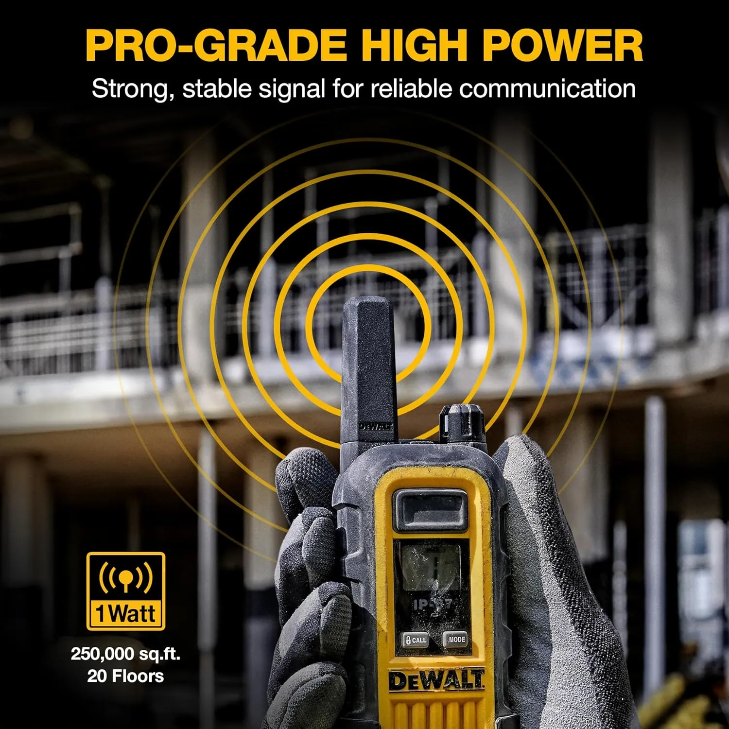 DEWALT DXFRS300 1 Watt Heavy Duty 4 Pack Walkie Talkies - Waterproof, Shock Resistant, Long Range & Rechargeable Two-Way Radio with VOX