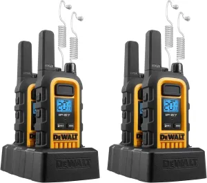 DEWALT DXFRS300 1 Watt Heavy Duty 4 Pack Walkie Talkies - Waterproof, Shock Resistant, Long Range & Rechargeable Two-Way Radio with VOX