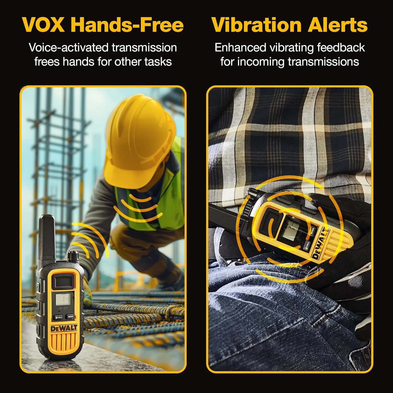 DEWALT DXFRS300 1 Watt Heavy Duty Walkie Talkies - Waterproof, Shock Resistant, Long Range & Rechargeable Two-Way Radio with VOX (2 Pack)