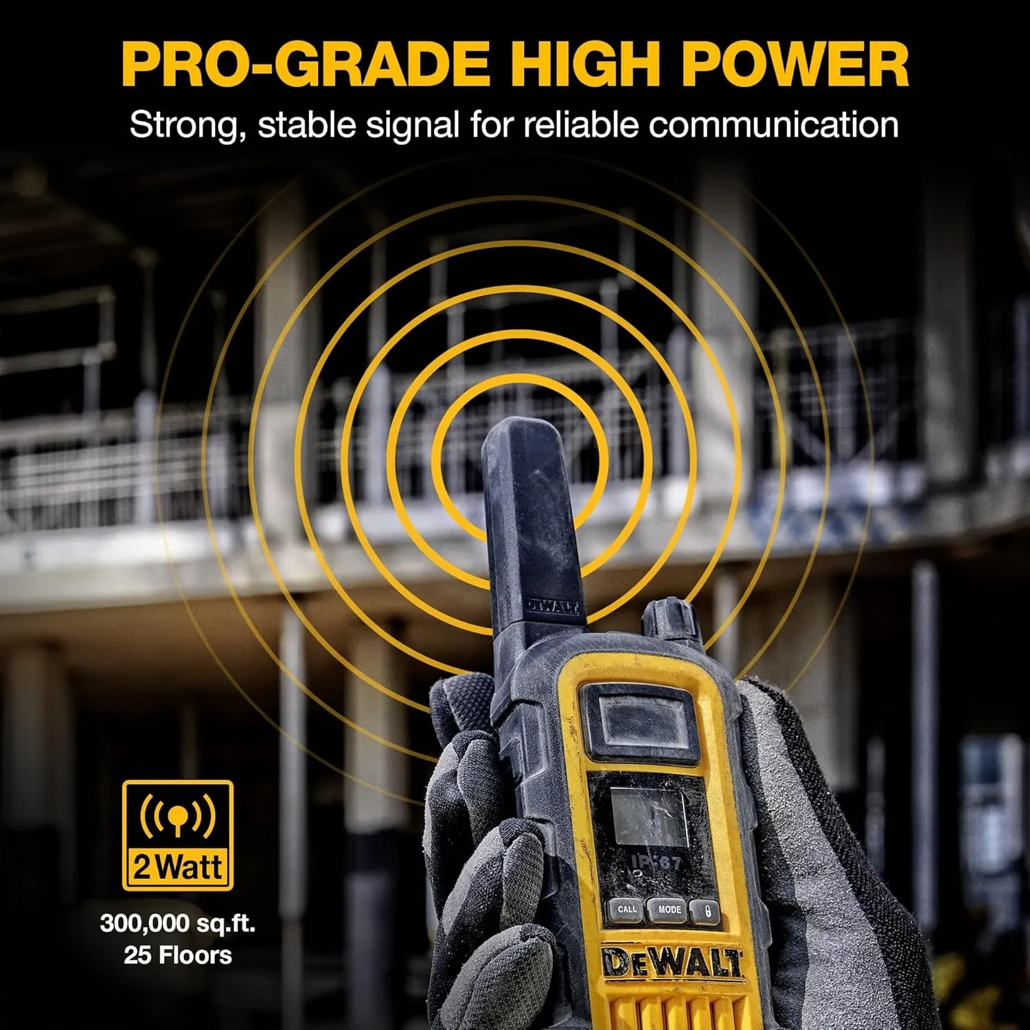 DEWALT DXFRS800 2 Watt Heavy Duty Walkie Talkies - Waterproof, Shock Resistant, Long Range & Rechargeable Two-Way Radio with VOX (2 Pack)