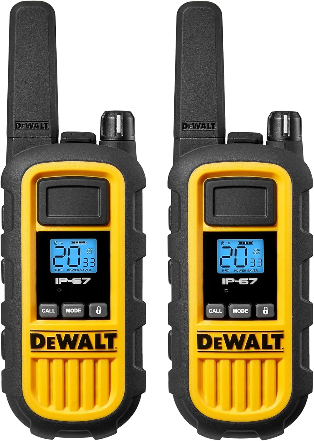 DEWALT DXFRS800 2 Watt Heavy Duty Walkie Talkies - Waterproof, Shock Resistant, Long Range & Rechargeable Two-Way Radio with VOX (2 Pack)