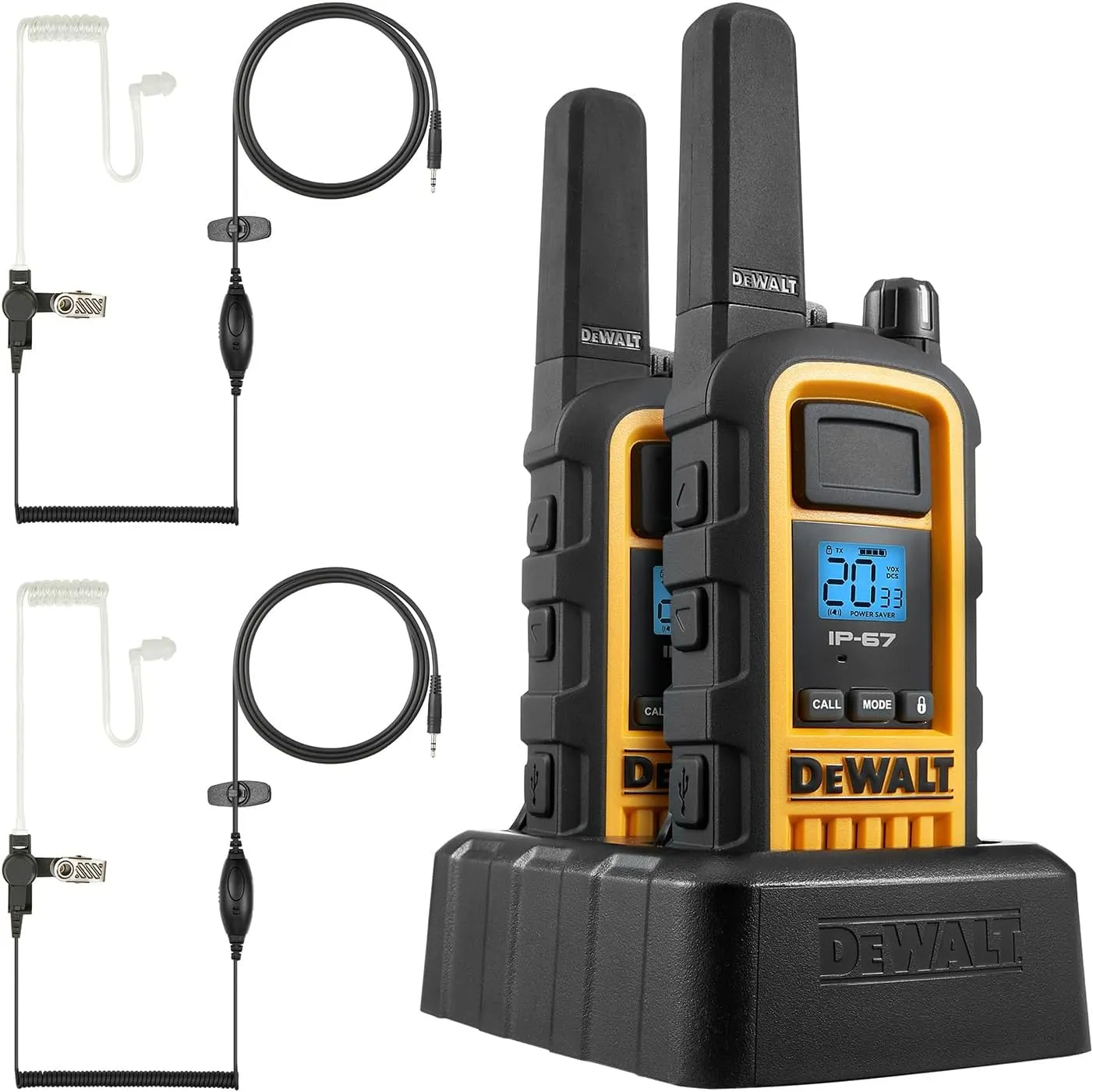DEWALT DXFRS800 2 Watt Heavy Duty Walkie Talkies - Waterproof, Shock Resistant, Long Range & Rechargeable Two-Way Radio with VOX
