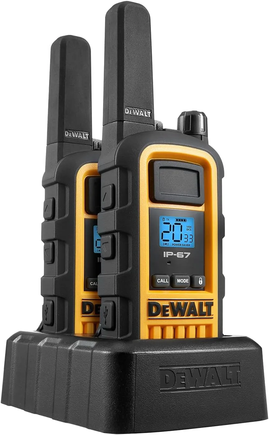 DEWALT DXFRS800 2 Watt Heavy Duty Walkie Talkies - Waterproof, Shock Resistant, Long Range & Rechargeable Two-Way Radio with VOX