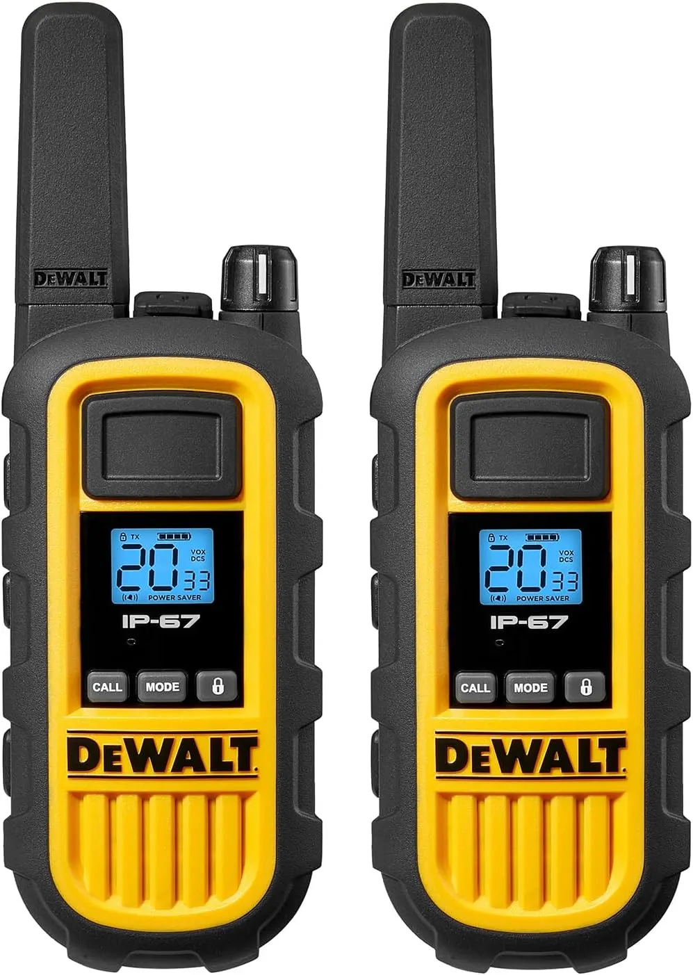DEWALT DXFRS800 2 Watt Heavy Duty Walkie Talkies - Waterproof, Shock Resistant, Long Range & Rechargeable Two-Way Radio with VOX