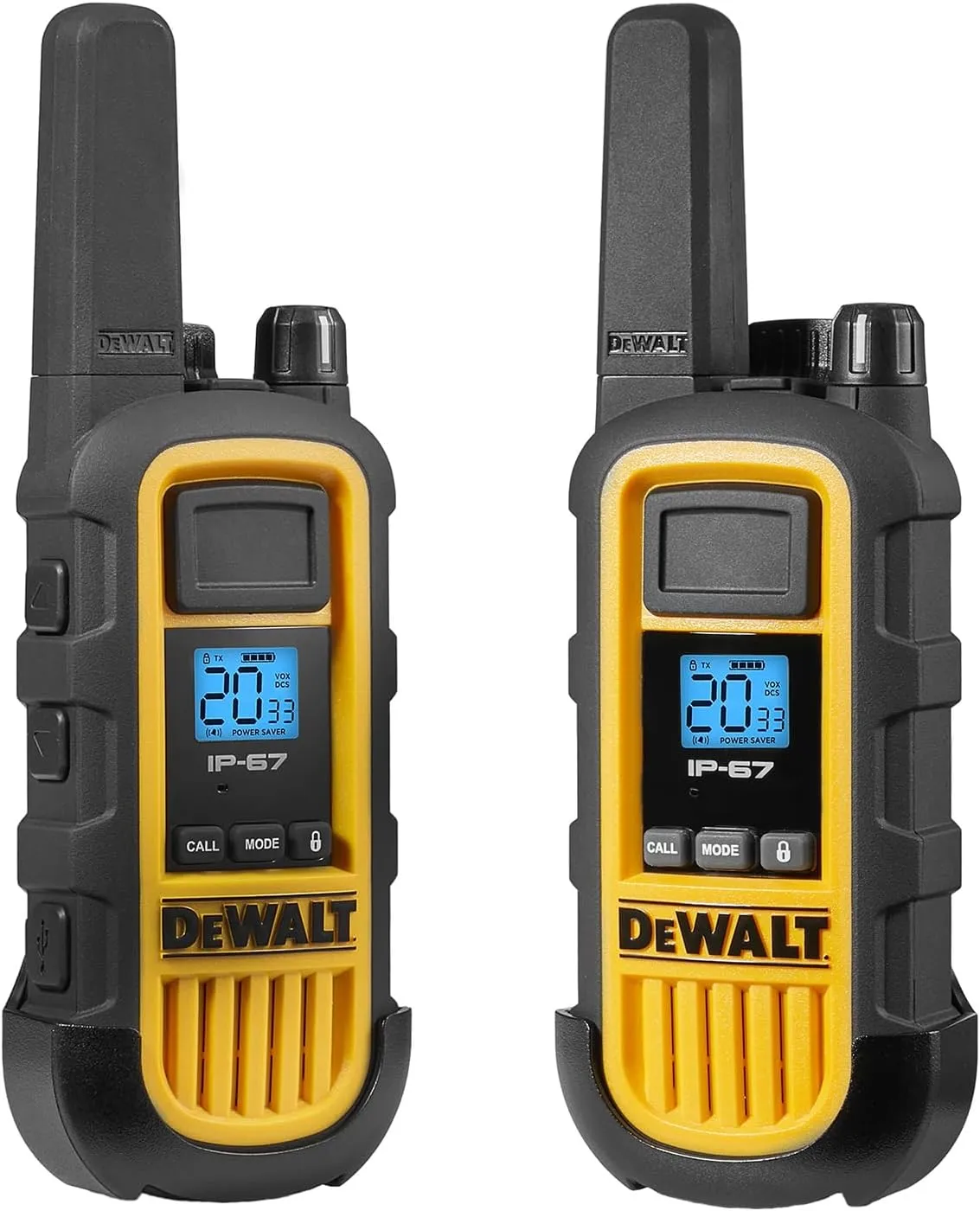 DEWALT DXFRS800 2 Watt Heavy Duty Walkie Talkies - Waterproof, Shock Resistant, Long Range & Rechargeable Two-Way Radio with VOX