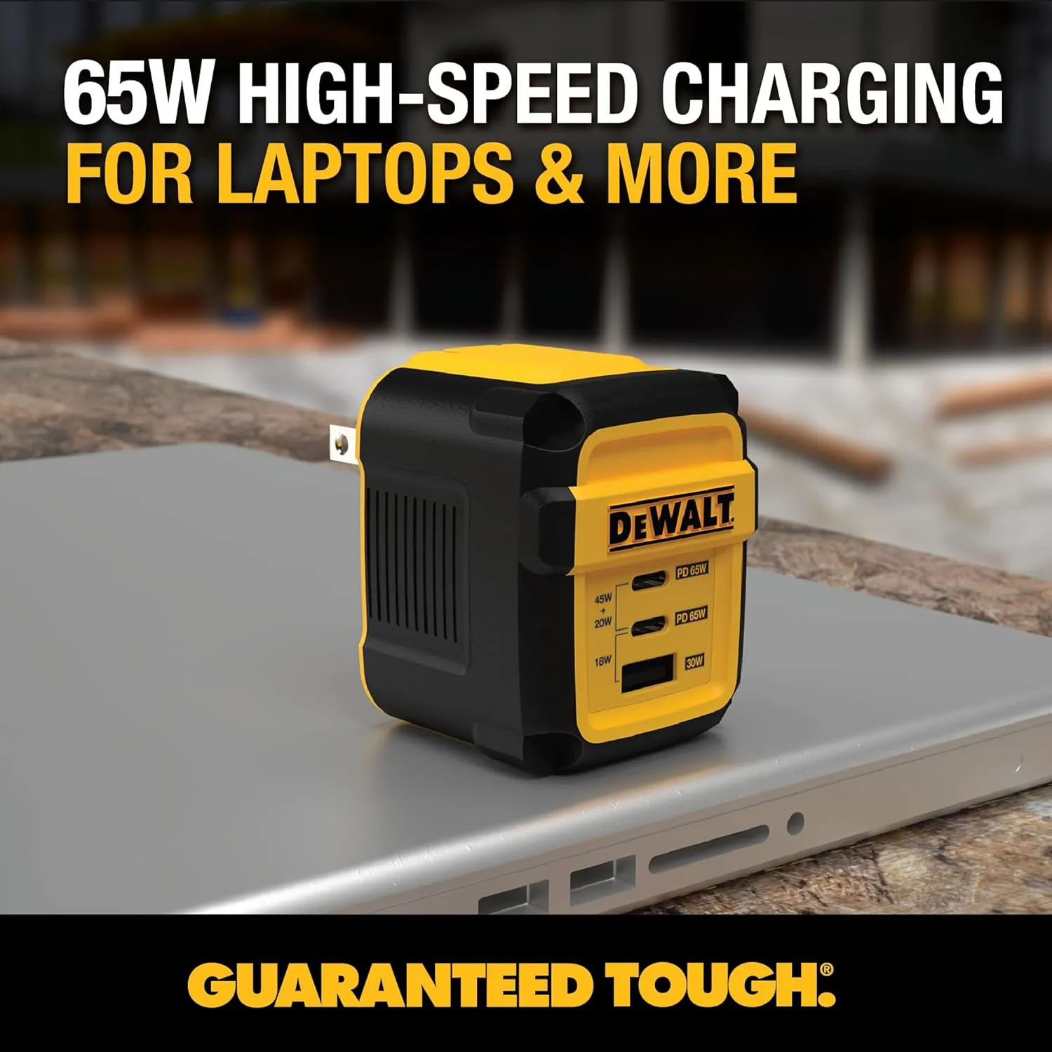 DEWALT Heavy Duty 3 Port Dual USB C Charger Block, USB C Power Adapter GaN Charger (65W), PPS 3-Port Fast Compact Foldable for MacBook Pro/Air, iPad Pro, Galaxy S23, Dell XPS 13, Note 20, iPhone 16/15