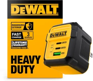 DEWALT Heavy Duty 3 Port Dual USB C Charger Block, USB C Power Adapter GaN Charger (65W), PPS 3-Port Fast Compact Foldable for MacBook Pro/Air, iPad Pro, Galaxy S23, Dell XPS 13, Note 20, iPhone 16/15