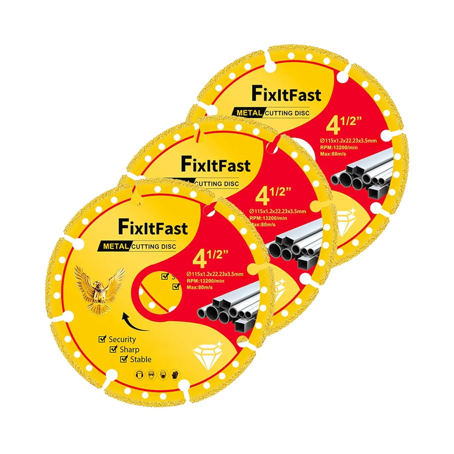 Diamond Cutting Wheel 4 1/2 x 7/8 Inch with 4/5" and 5/8" Washer,Cut Off Wheels 4 1 2 inch,4.5 Cut Off Wheel for Metal with 6000  Cuts on Rebar,Iron,INOX-3 Pack