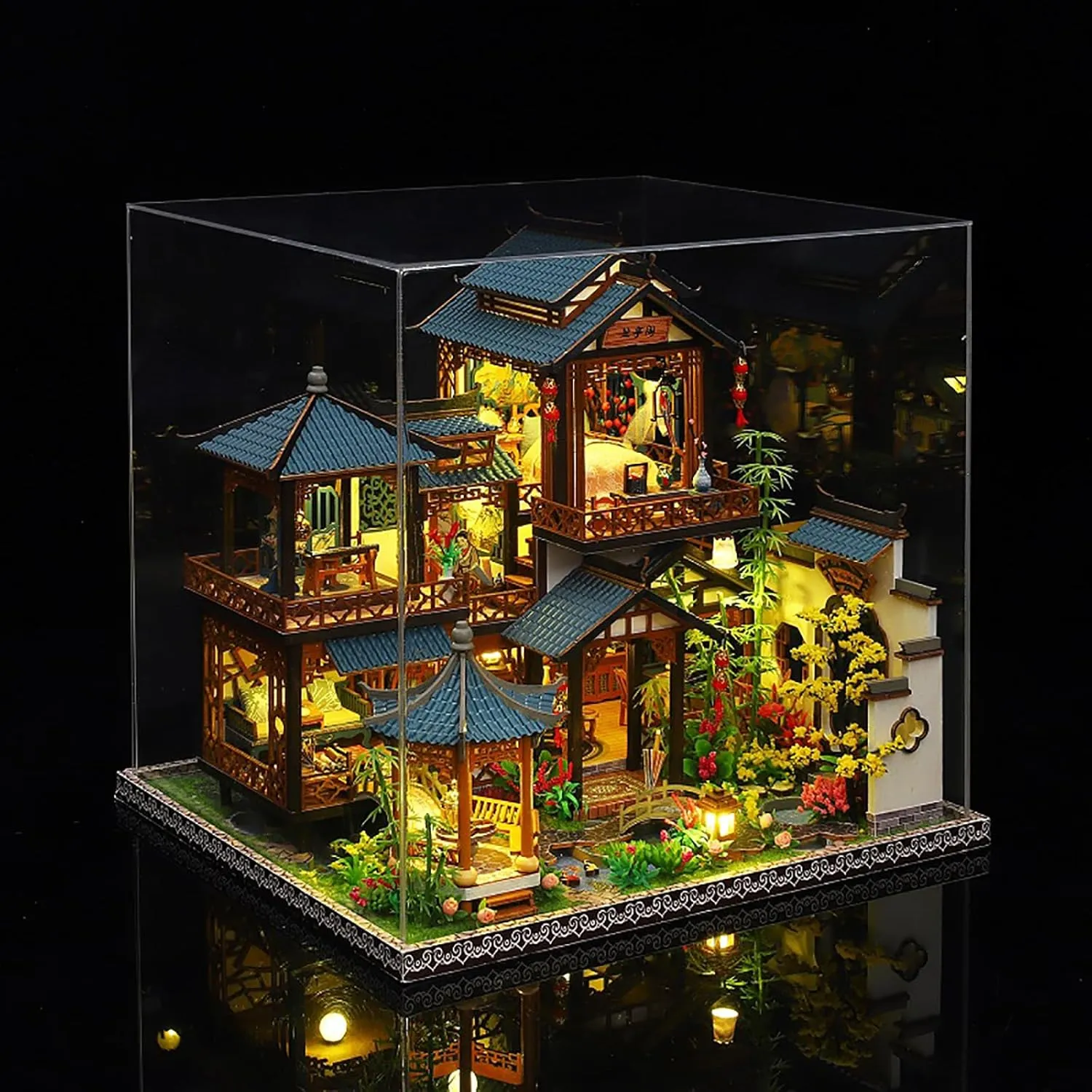 DIY Book Nook Kit - DIY Miniature Dolls House Kit with Furniture and LED Light, 3D Puzzle Wooden Art Bookends, Model Kits for Adults to Build (Yayun Lanting)