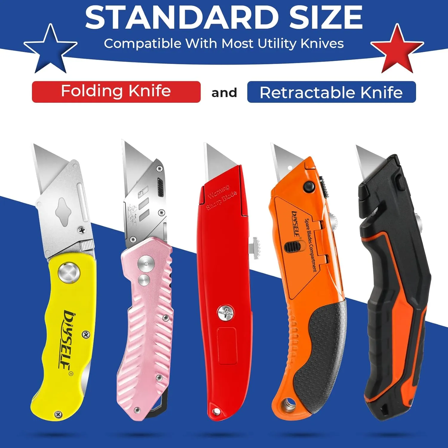 DIYSELF Utility Knife Blades, 300-Pack With Dispenser, SK5 Steel Box Cutter Refills for Box Knife