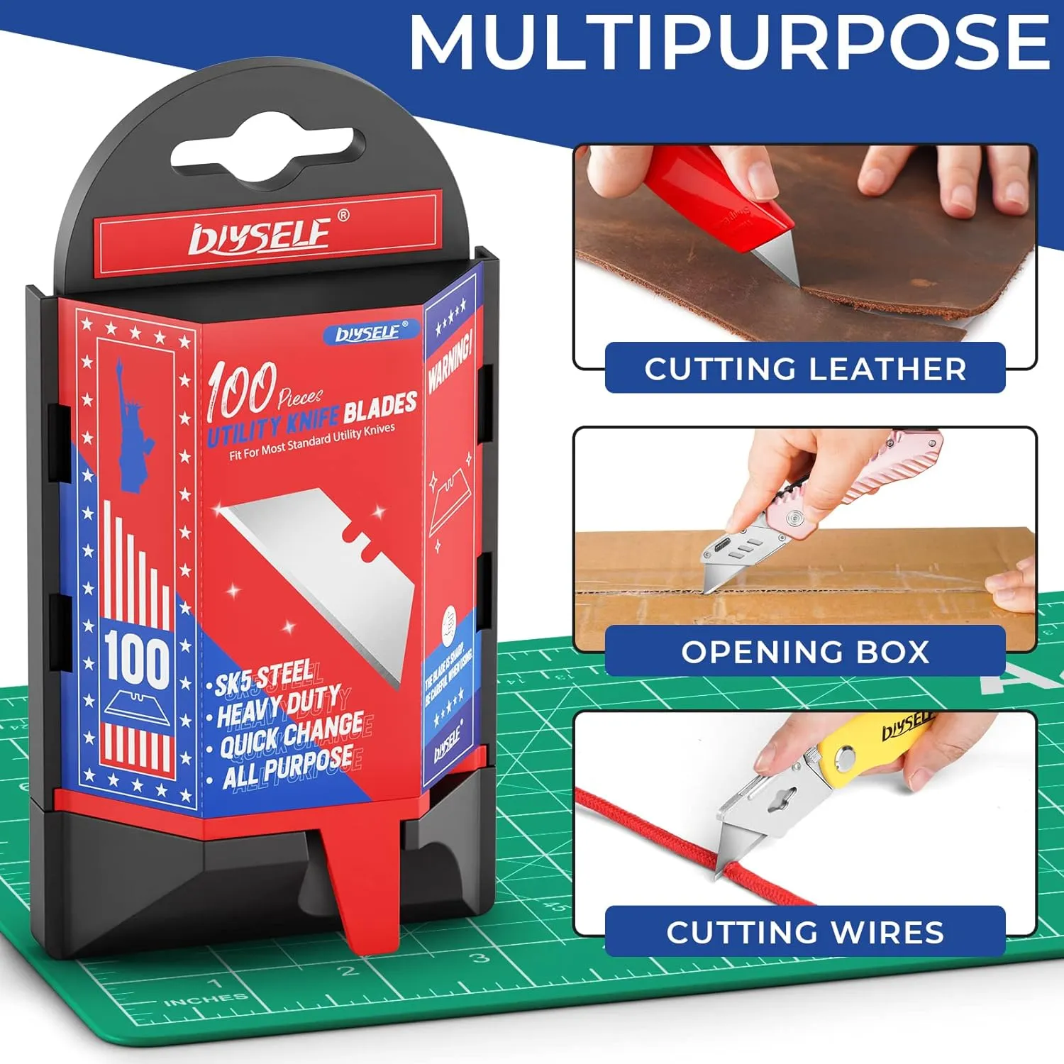 DIYSELF Utility Knife Blades, 300-Pack With Dispenser, SK5 Steel Box Cutter Refills for Box Knife