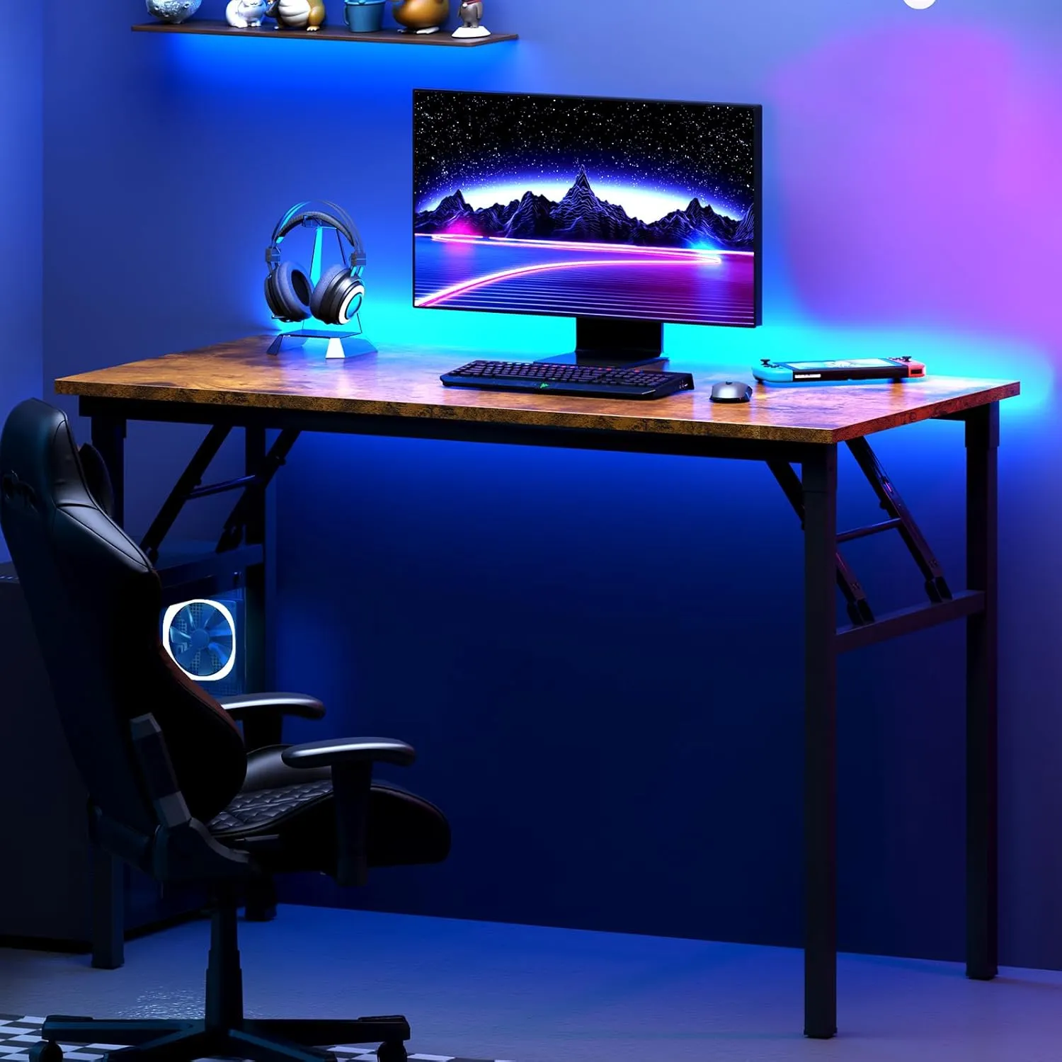 DlandHome Folding Desk - 31.5 Inch Small Computer Desk for Home Office - Folding Table Writing Table for Small Spaces - No Assembly Required - Retro
