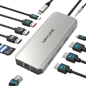 Docking Station Dual Monitor, WAVLINK Displayport Docking Station with Dual DP, HDMI, 100W PD in, 10Gbps USB A/C, 2.5G Ethernet Port for Dell/HP/Lenovo etc, Windows Systerm Computer Only