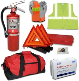DOT/OSHA/ANSI Compliant Safety Kit for Construction Crews, Heavy Equipment Operators, and Truck Drivers - 5lb Shield 3A40BC Fire Extinguisher (USA Made)   Hi Visibility Safety Gear