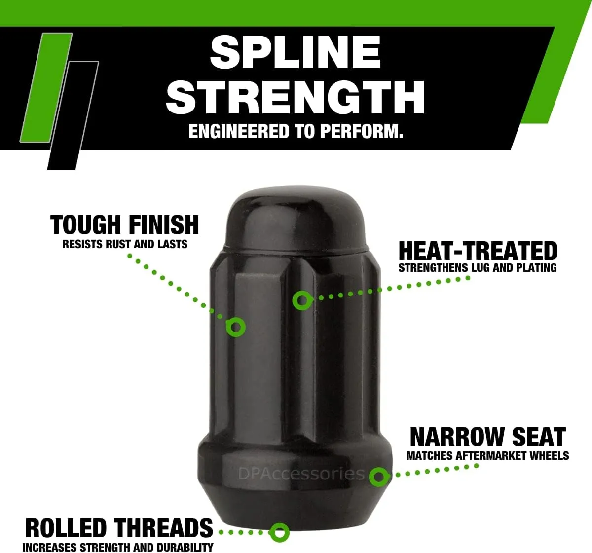DPAccessories Lug Nuts Compatible with 2007-2018 Jeep Wrangler JK | Black Spline Style | Aftermarket Aluminum Wheels Only | Set of 23 Wheel Nuts & 1 Tool | DWRA2A-BK/023