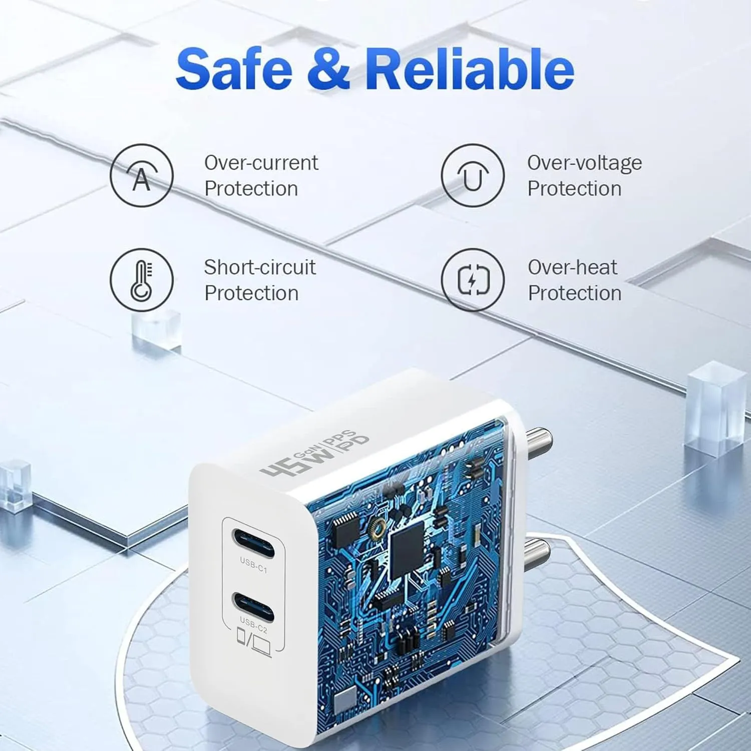 DR VAKU® Duotex 45W PD Dual Port GaN Charger Type C Adapter for iPhone 16/16 Plus/16 Pro/16 Pro Max, 15/14/13/12 Series, Samsung & All Android Devices USB-C Fast Charger